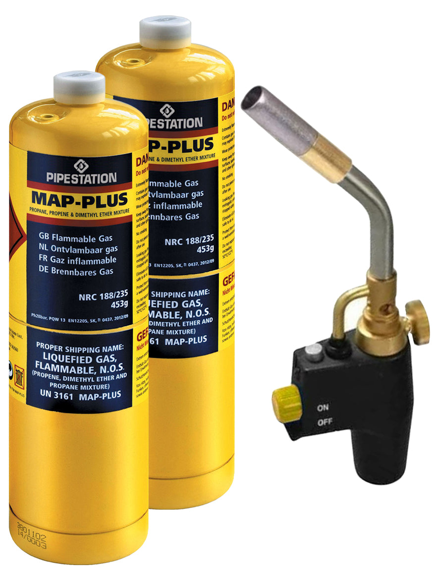 Super Total Fire Blow Torch and 2x Mapp Gas - Plastic Plumb